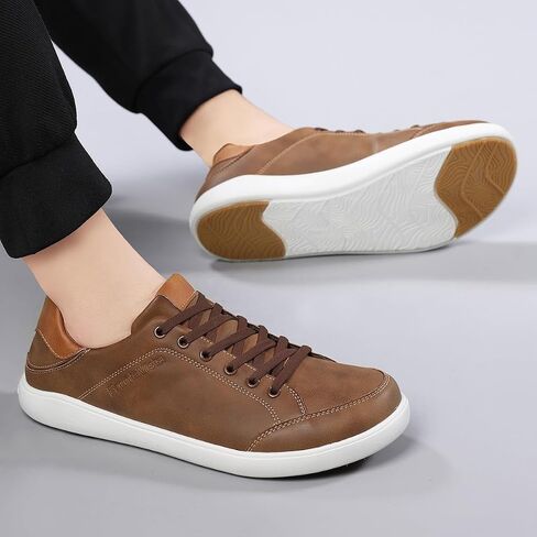 Men's Dress Sneakers, Casual Synthetic Leather Shoes, Ultra-Lightweight Lace Up with Wide Toe Box, Retro Minimalist Walking Shoes for Business, Office & Daily Commute in Kuwait