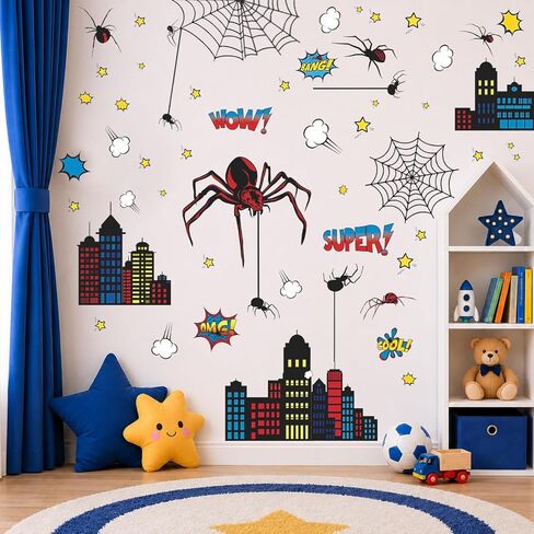 Superhero Wall Decor, Hero City Building Stars Stickers for Kids Boys, 70 Piece UV PVC DIY Removable Reusable Cartoon Stickers for Toddler Nursery, Bedroom, Playroom in Kuwait