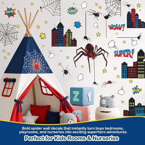 Superhero Wall Decor, Hero City Building Stars Stickers for Kids Boys, 70 Piece UV PVC DIY Removable Reusable Cartoon Stickers for Toddler Nursery, Bedroom, Playroom in Kuwait