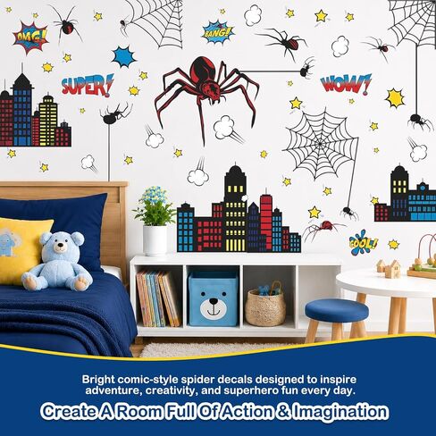 Superhero Wall Decor, Hero City Building Stars Stickers for Kids Boys, 70 Piece UV PVC DIY Removable Reusable Cartoon Stickers for Toddler Nursery, Bedroom, Playroom in Kuwait