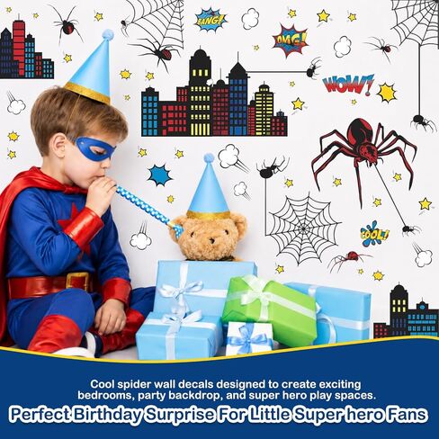 Superhero Wall Decor, Hero City Building Stars Stickers for Kids Boys, 70 Piece UV PVC DIY Removable Reusable Cartoon Stickers for Toddler Nursery, Bedroom, Playroom in Kuwait