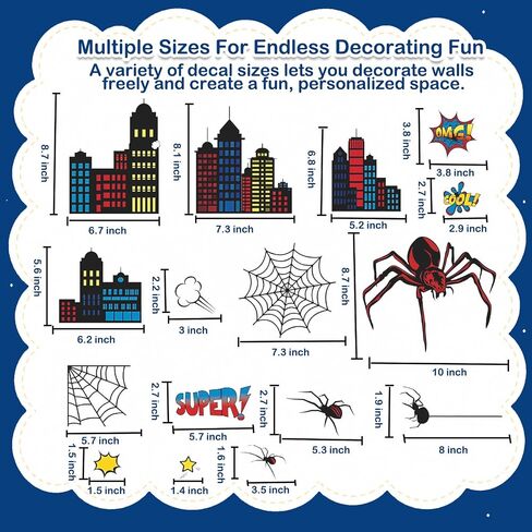 Superhero Wall Decor, Hero City Building Stars Stickers for Kids Boys, 70 Piece UV PVC DIY Removable Reusable Cartoon Stickers for Toddler Nursery, Bedroom, Playroom in Kuwait