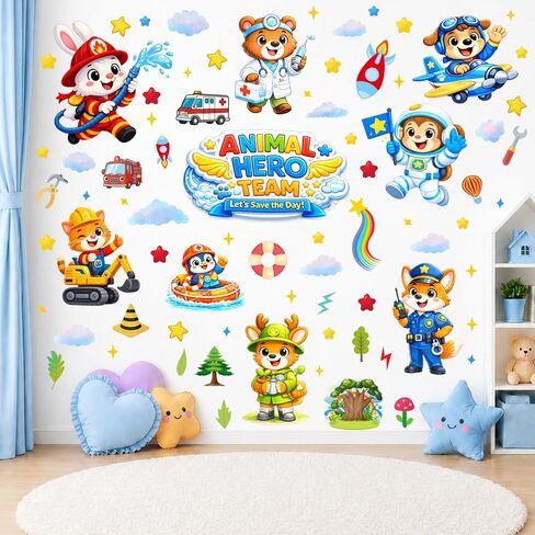Superhero Wall Decor, Hero City Building Stars Stickers for Kids Boys, 70 Piece UV PVC DIY Removable Reusable Cartoon Stickers for Toddler Nursery, Bedroom, Playroom in Kuwait