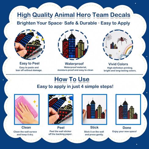 Superhero Wall Decor, Hero City Building Stars Stickers for Kids Boys, 70 Piece UV PVC DIY Removable Reusable Cartoon Stickers for Toddler Nursery, Bedroom, Playroom in Kuwait