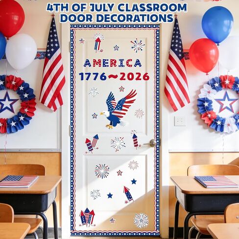 4th of July Bulletin Board Decorations, 250th Anniversary Patriotic Classroom Door Decor Set with Fireworks Stars Cutouts for Independence Memorial Day Office School Home Wall Party Supplies in Saudi Arabia