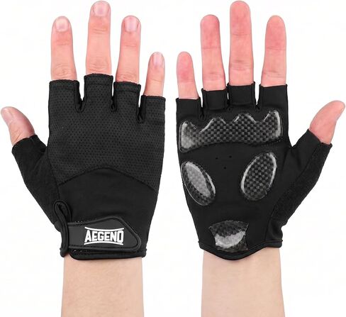 Aegend Half-Finger Cycling Gloves, Anti-Slip Shock-Absorbing Padded Palm, Breathable Mesh for Biking, Fitness and Outdoor Activities (Black) in Saudi Arabia