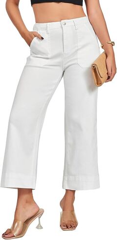 VIPONES Wide Leg Jeans for Women Trendy High Waisted Straight Jeans Cropped Denim Pants Stretchy Baggy Pants with Pockets in Saudi Arabia
