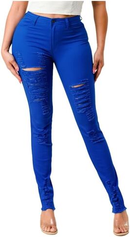 LOVER BRAND FASHION Women's High Waisted Stretchy Colored Distressed Skinny Jeans - Multiple Colors Pants in Saudi Arabia