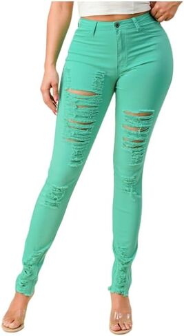LOVER BRAND FASHION Women's High Waisted Stretchy Colored Distressed Skinny Jeans - Multiple Colors Pants in Saudi Arabia