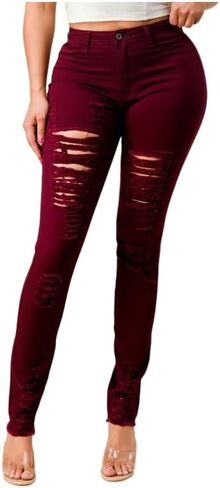LOVER BRAND FASHION Women's High Waisted Stretchy Colored Distressed Skinny Jeans - Multiple Colors Pants in Saudi Arabia