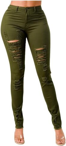 LOVER BRAND FASHION Women's High Waisted Stretchy Colored Distressed Skinny Jeans - Multiple Colors Pants in Saudi Arabia
