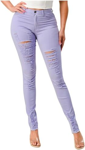 LOVER BRAND FASHION Women's High Waisted Stretchy Colored Distressed Skinny Jeans - Multiple Colors Pants in Saudi Arabia