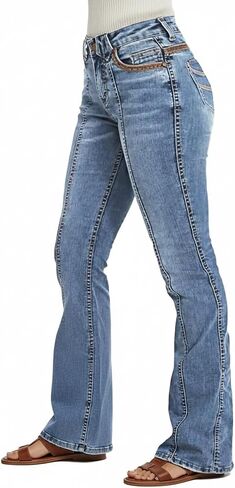 Madrirdma Bootcut Jeans for Women Mid Rise Butt Lifting Straight Leg Stretchy Bell Bottom Flare Denim Trendy Jeans in Saudi Arabia