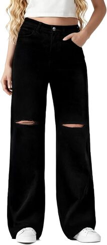 Women's Straight Wide Leg Jeans High Waisted Distressed Baggy Jeans Loose Boyfriend Y2K Denim Pants in Saudi Arabia