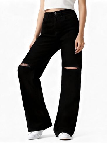 Women's Straight Wide Leg Jeans High Waisted Distressed Baggy Jeans Loose Boyfriend Y2K Denim Pants in Saudi Arabia