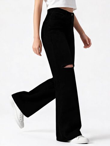 Women's Straight Wide Leg Jeans High Waisted Distressed Baggy Jeans Loose Boyfriend Y2K Denim Pants in Saudi Arabia