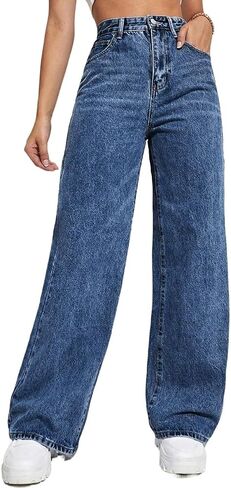 Women's Jeans Casual Washed High Waist Straight Leg Jeans in Kuwait