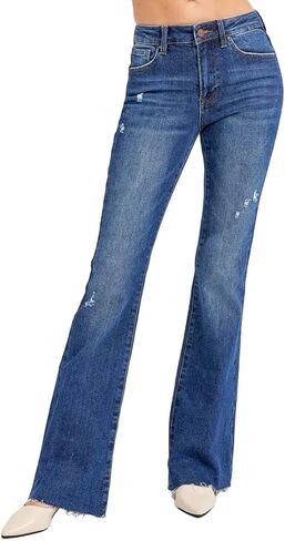 Risen Distressed Mid Rise Long 34" Inseam Flare Jeans- Ivory Gem in Saudi Arabia