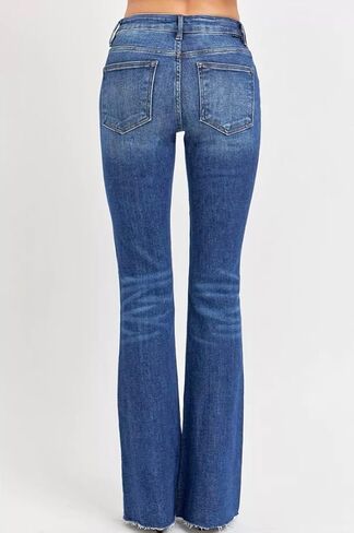 Risen Distressed Mid Rise Long 34" Inseam Flare Jeans- Ivory Gem in Saudi Arabia