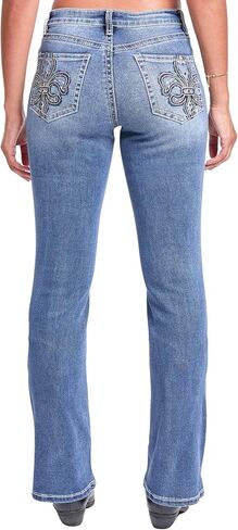 YMI Women's YMI Jeans Women's Mid Rise Studded Fleur De Lis Bootcut Jeans in Kuwait
