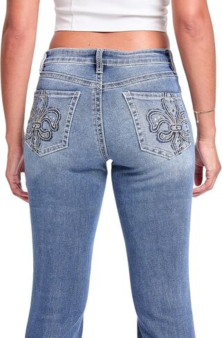 YMI Women's YMI Jeans Women's Mid Rise Studded Fleur De Lis Bootcut Jeans in Kuwait