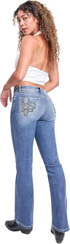 YMI Women's YMI Jeans Women's Mid Rise Studded Fleur De Lis Bootcut Jeans in Kuwait