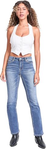YMI Women's YMI Jeans Women's Mid Rise Studded Fleur De Lis Bootcut Jeans in Kuwait