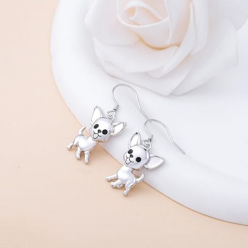 Silver Chihuahua Earrings for Dog Lovers – Hypoallergenic Animals Pet Dog Dangle Earrings Puppy Themed Jewelry Gifts for Chihuahua Enthusiasts in Saudi Arabia