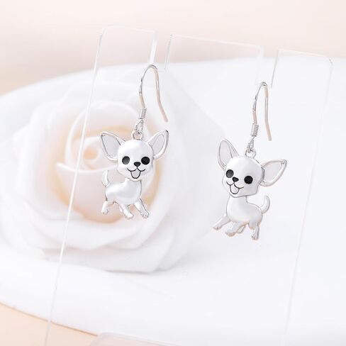 Silver Chihuahua Earrings for Dog Lovers – Hypoallergenic Animals Pet Dog Dangle Earrings Puppy Themed Jewelry Gifts for Chihuahua Enthusiasts in Saudi Arabia
