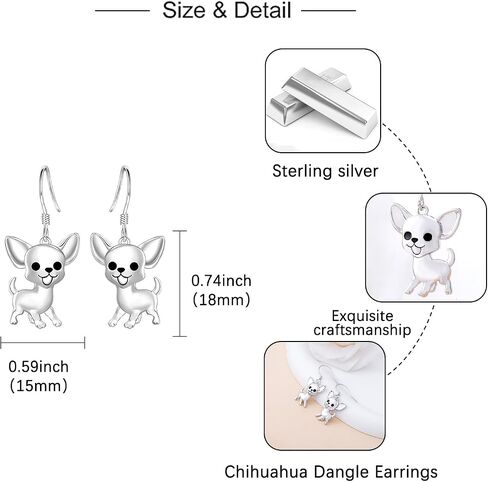 Silver Chihuahua Earrings for Dog Lovers – Hypoallergenic Animals Pet Dog Dangle Earrings Puppy Themed Jewelry Gifts for Chihuahua Enthusiasts in Saudi Arabia