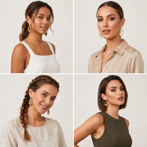 4 Pairs Handmade Raffia Hoop Earrings Set Lightweight Summer Straw Wicker Beach Earrings Fashion Boho Geometric Statement Round Drop Dangle Earrings for Women in Saudi Arabia