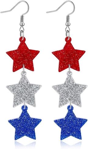American Flag Earrings for Women - Patriotic Red White and Blue Star Drop Dangle Earrings Earrings 4th of July Outfit Independence Day Accessories Jewelry Gifts in Saudi Arabia