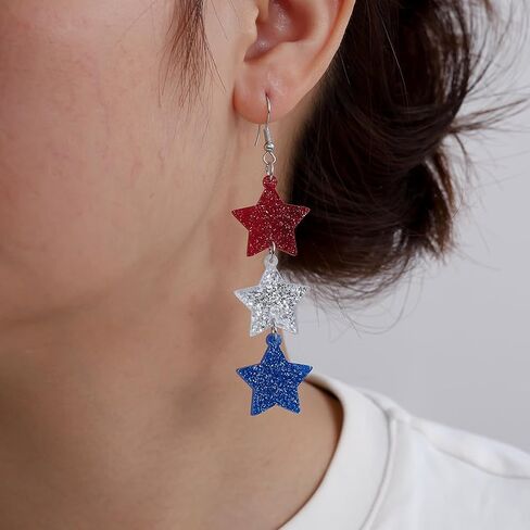 American Flag Earrings for Women - Patriotic Red White and Blue Star Drop Dangle Earrings Earrings 4th of July Outfit Independence Day Accessories Jewelry Gifts in Saudi Arabia