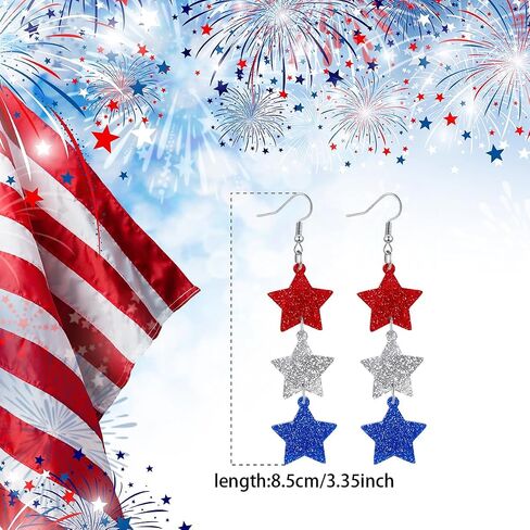 American Flag Earrings for Women - Patriotic Red White and Blue Star Drop Dangle Earrings Earrings 4th of July Outfit Independence Day Accessories Jewelry Gifts in Saudi Arabia