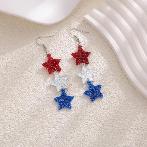American Flag Earrings for Women - Patriotic Red White and Blue Star Drop Dangle Earrings Earrings 4th of July Outfit Independence Day Accessories Jewelry Gifts in Saudi Arabia