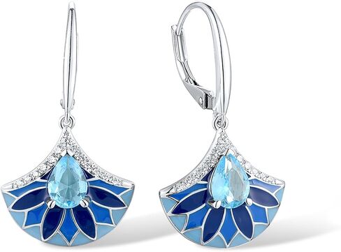 Santuzza 925 Sterling Silver Sector Shape Enamel Gemstone Dangle Earrings for Women in Kuwait