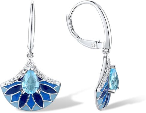 Santuzza 925 Sterling Silver Sector Shape Enamel Gemstone Dangle Earrings for Women in Kuwait