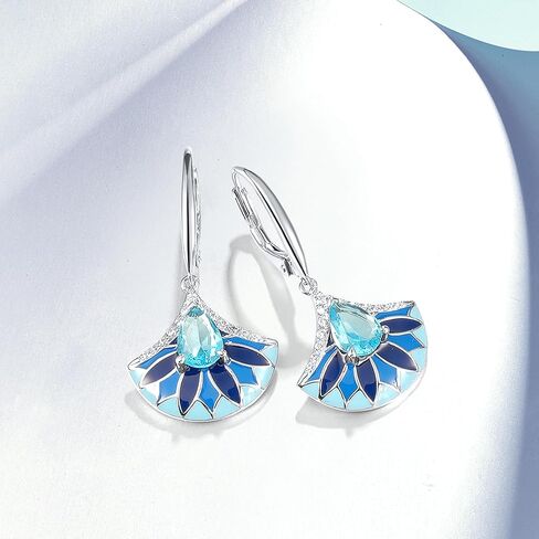 Santuzza 925 Sterling Silver Sector Shape Enamel Gemstone Dangle Earrings for Women in Kuwait