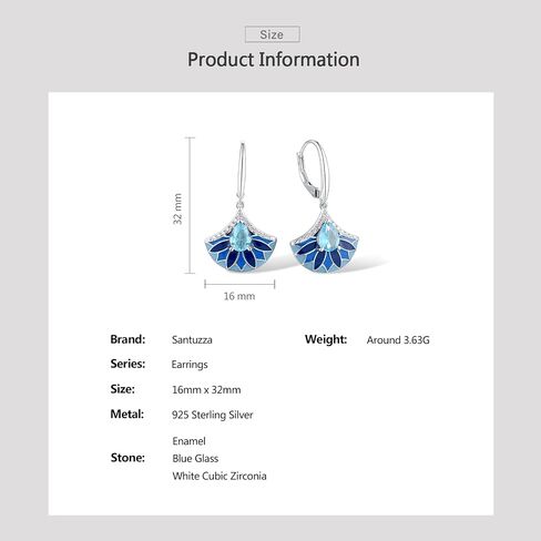 Santuzza 925 Sterling Silver Sector Shape Enamel Gemstone Dangle Earrings for Women in Kuwait