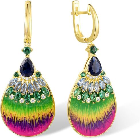 Santuzza 925 Sterling Silver Sector Shape Enamel Gemstone Dangle Earrings for Women in Kuwait
