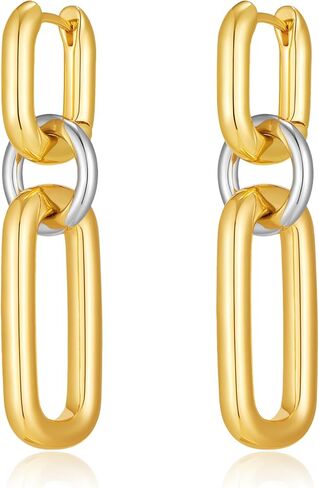 Chunky Dangle Earrings for Women Silver and Gold Plated Papercllip Link Drop Earrings Trendy Mixed Metal Hoops Statement Jewelry Gift in Saudi Arabia