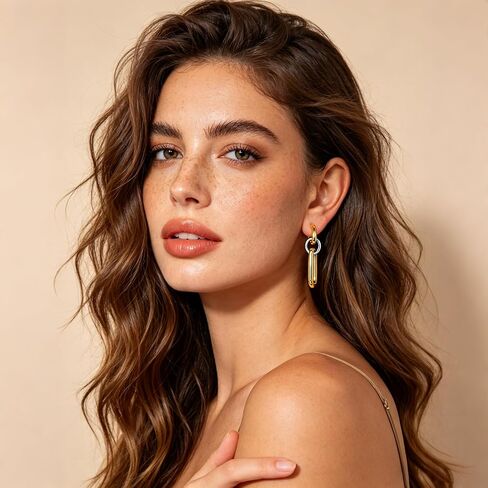 Chunky Dangle Earrings for Women Silver and Gold Plated Papercllip Link Drop Earrings Trendy Mixed Metal Hoops Statement Jewelry Gift in Saudi Arabia