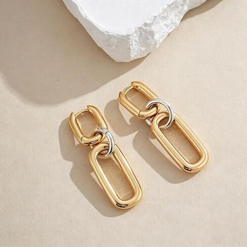 Chunky Dangle Earrings for Women Silver and Gold Plated Papercllip Link Drop Earrings Trendy Mixed Metal Hoops Statement Jewelry Gift in Saudi Arabia