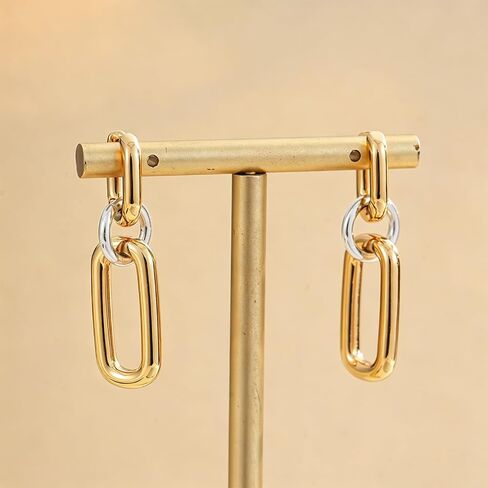 Chunky Dangle Earrings for Women Silver and Gold Plated Papercllip Link Drop Earrings Trendy Mixed Metal Hoops Statement Jewelry Gift in Saudi Arabia