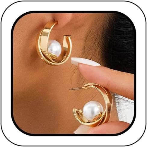 Chunky Gold Big Pearl Drop Dangle Hoop Earrings for Women Trendy, Dainty Large Pearls Thick Round Circle Dangly Earring Exquisite Party Jewelry Gifts in Saudi Arabia