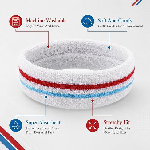 Striped Sweatband Set - 1 Headband 2 Wristbands, Sweat Wicking Sports Headbands for Men Women, Athletic Wristband for Running Gym Basketball Tennis in Saudi Arabia
