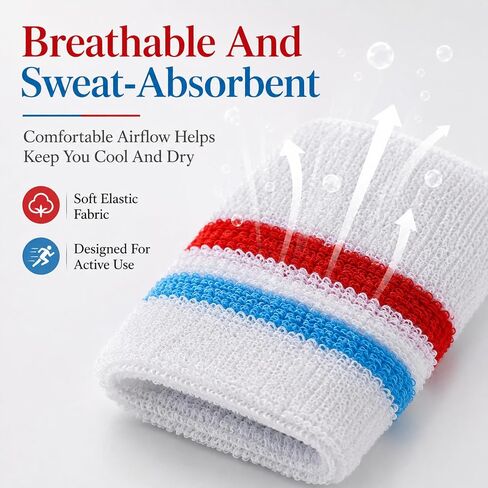 Striped Sweatband Set - 1 Headband 2 Wristbands, Sweat Wicking Sports Headbands for Men Women, Athletic Wristband for Running Gym Basketball Tennis in Saudi Arabia