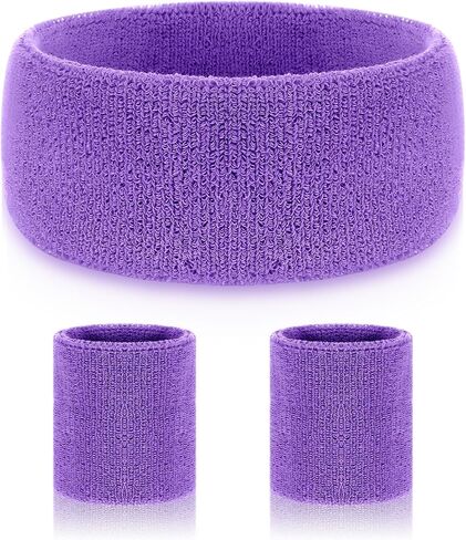 80s Neon Sweatband Set, Sports Headband and Wristband Polyester Fiber Sweatbands Moisture Wicking Sweat Bands Terry Cloth Accessories for Men Women Party Sports in Saudi Arabia