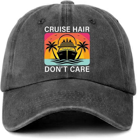 Funny Cruise Printed Hat for Women - Cruise Hair Don't Care - Adjustable Washed Cotton Baseball Cap for Vacation Travel - Birthday Gifts for Mom Wife Sister Bestie Multicolor in Saudi Arabia