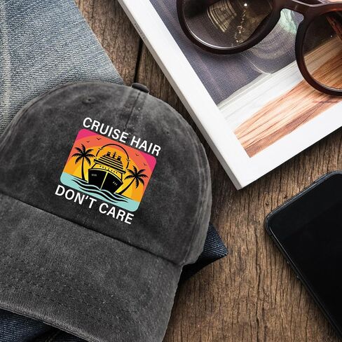 Funny Cruise Printed Hat for Women - Cruise Hair Don't Care - Adjustable Washed Cotton Baseball Cap for Vacation Travel - Birthday Gifts for Mom Wife Sister Bestie Multicolor in Saudi Arabia